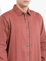Men's Maroon Casual Solid Full Sleeves Shirt