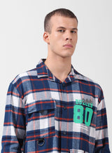 Men's Blue Casual Regular Fit Polo Collar Full Sleeves Shirt