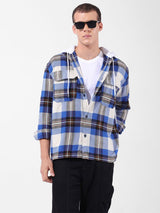 Men's Blue Casual Regular Fit Hooded Full Sleeves Shirt