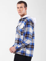 Men's Blue Casual Regular Fit Hooded Full Sleeves Shirt