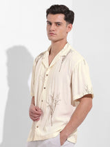 Men's Cream Casual Regular Fit Polo Collar Half Sleeves Shirt