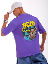 Men's Purple Casual Oversized Fit Printed Half Sleeves Tshirt