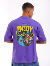 Men's Purple Casual Oversized Fit Printed Half Sleeves Tshirt