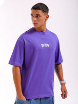 Men's Purple Casual Oversized Fit Printed Half Sleeves Tshirt