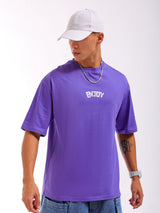 Men's Purple Casual Oversized Fit Printed Half Sleeves Tshirt