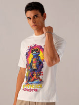 Men's White Casual Oversized Fit Printed Half Sleeves Tshirt