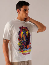 Men's White Casual Oversized Fit Printed Half Sleeves Tshirt