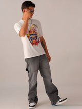 Men's White Casual Oversized Fit Printed Half Sleeves Tshirt