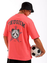 Men's Red Casual Oversized Fit Printed Half Sleeves Tshirt