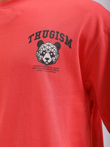 Men's Red Casual Oversized Fit Printed Half Sleeves Tshirt