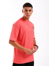 Men's Red Casual Oversized Fit Printed Half Sleeves Tshirt