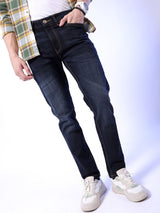 Men's Blue Slim Fit Solid Mid Rise Jeans