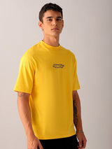 Men's Yellow Casual Oversized Fit Printed Half Sleeves Tshirt