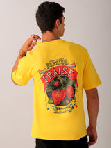 Men's Yellow Casual Oversized Fit Printed Half Sleeves Tshirt