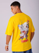 Men's Yellow Casual Oversized Fit Printed Half Sleeves Tshirt