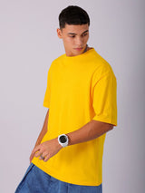 Men's Yellow Casual Oversized Fit Printed Half Sleeves Tshirt