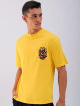Men's Yellow Casual Oversized Fit Printed Half Sleeves Tshirt