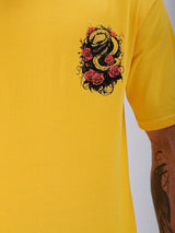 Men's Yellow Casual Oversized Fit Printed Half Sleeves Tshirt