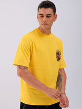 Men's Yellow Casual Oversized Fit Printed Half Sleeves Tshirt