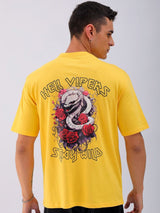 Men's Yellow Casual Oversized Fit Printed Half Sleeves Tshirt