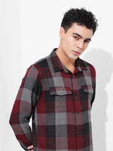 Men's Maroon Casual Checked Full Sleeves Shirt