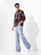 Men's Maroon Casual Checked Full Sleeves Shirt