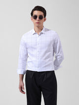 Men's White Casual Slim Fit Checked Full Sleeves Shirt