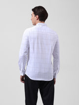 Men's White Casual Slim Fit Checked Full Sleeves Shirt