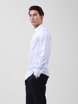 Men's White Casual Slim Fit Checked Full Sleeves Shirt