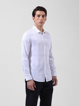 Men's White Casual Slim Fit Checked Full Sleeves Shirt