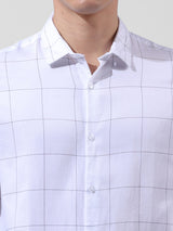 Men's White Casual Slim Fit Checked Full Sleeves Shirt
