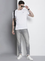Men's White Casual Regular Fit Printed Half Sleeves Tshirt