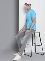 Men's Blue Casual Regular Fit Printed Half Sleeves Tshirt