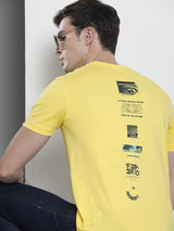 Men's Yellow Casual Regular Fit Printed Half Sleeves Tshirt