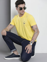 Men's Yellow Casual Regular Fit Printed Half Sleeves Tshirt