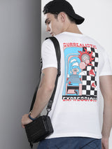 Men's White Casual Regular Fit Printed Half Sleeves Tshirt