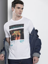 Men's White Casual Regular Fit Printed Half Sleeves Tshirt