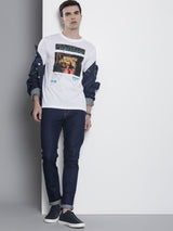 Men's White Casual Regular Fit Printed Half Sleeves Tshirt