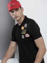 Men's Black Casual Regular Fit Printed Half Sleeves Tshirt