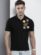 Men's Black Casual Regular Fit Printed Half Sleeves Tshirt