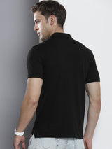 Men's Black Casual Regular Fit Printed Half Sleeves Tshirt