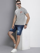 Men's Gray Casual Regular Fit Printed Half Sleeves Tshirt