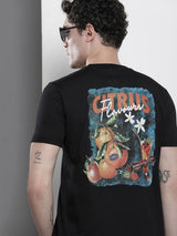 Men's Black Casual Regular Fit Printed Half Sleeves Tshirt