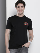 Men's Black Casual Regular Fit Printed Half Sleeves Tshirt