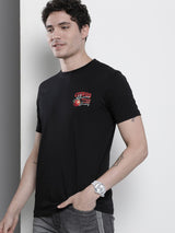 Men's Black Casual Regular Fit Printed Half Sleeves Tshirt