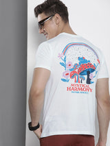 Men's White Casual Regular Fit Printed Half Sleeves Tshirt