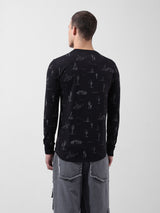 Men's Black Casual Regular Fit Printed Full Sleeves Tshirt