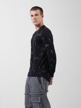 Men's Black Casual Regular Fit Printed Full Sleeves Tshirt
