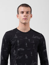 Men's Black Casual Regular Fit Printed Full Sleeves Tshirt