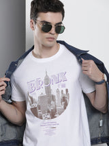 Men's White Casual Regular Fit Printed Half Sleeves Tshirt